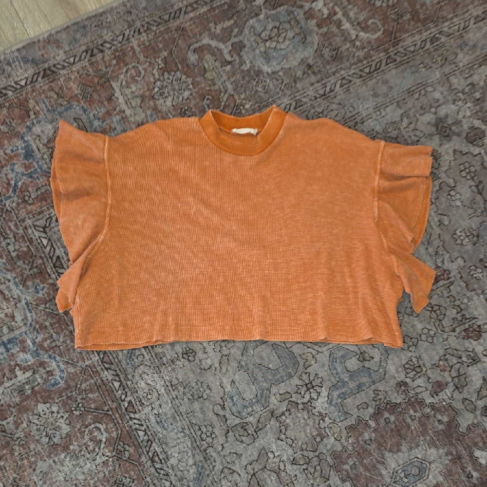 Altar'd State Orange Ribbed Flutter Sleeve Crop Top